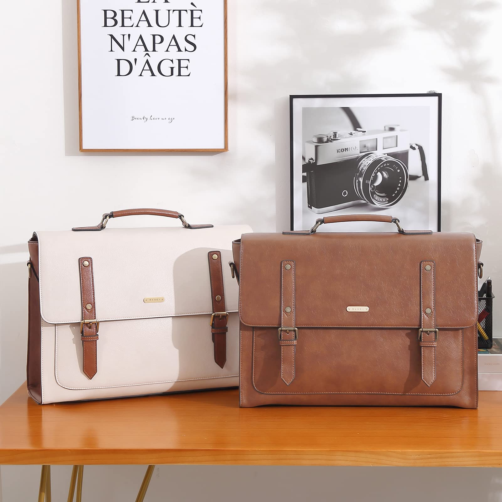 CLUCI Women's Leather Laptop Briefcase - 15.6 Inch Professional Business Tote Bag for Work, Office & Travel | Stylish Computer Bag for Businesswomen & Professionals