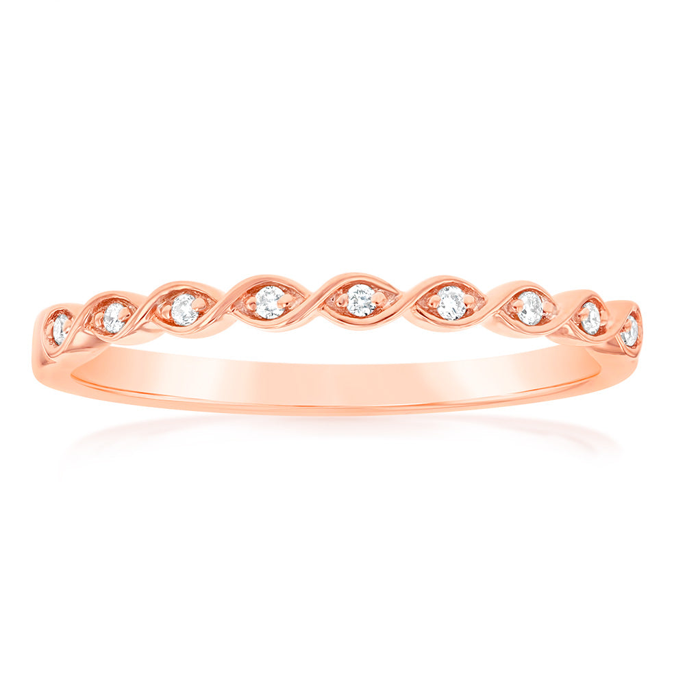 9ct Rose Gold Diamond Ring with 9 Brilliant Cut Diamonds - Elegant Engagement & Wedding Jewelry for Women