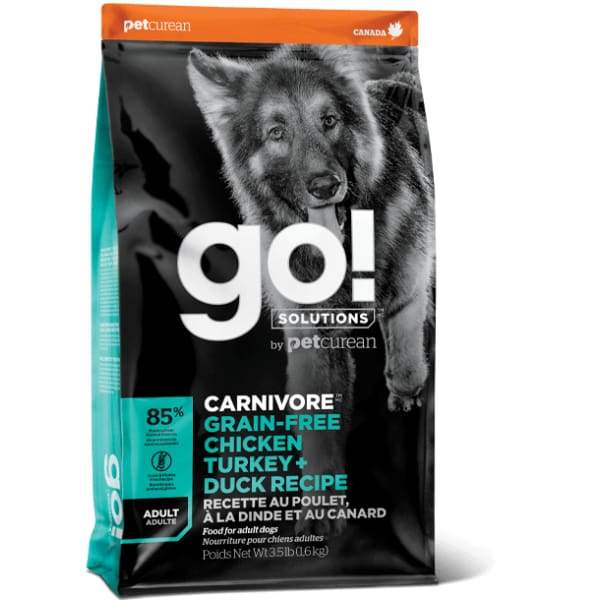 GO! Solutions Carnivore Grain-Free Dry Dog Food for Adult Dogs - Chicken, Turkey & Duck Recipe | High-Protein, Natural Ingredients for Active & Healthy Pets | Perfect for Daily Feeding & Training Treats