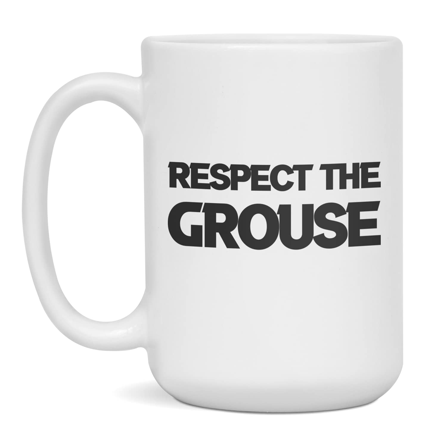 Respect the Grouse Ceramic Coffee Mug - 15 oz White Coffee Cup for Home, Office & Camping - Perfect for Hot & Cold Beverages