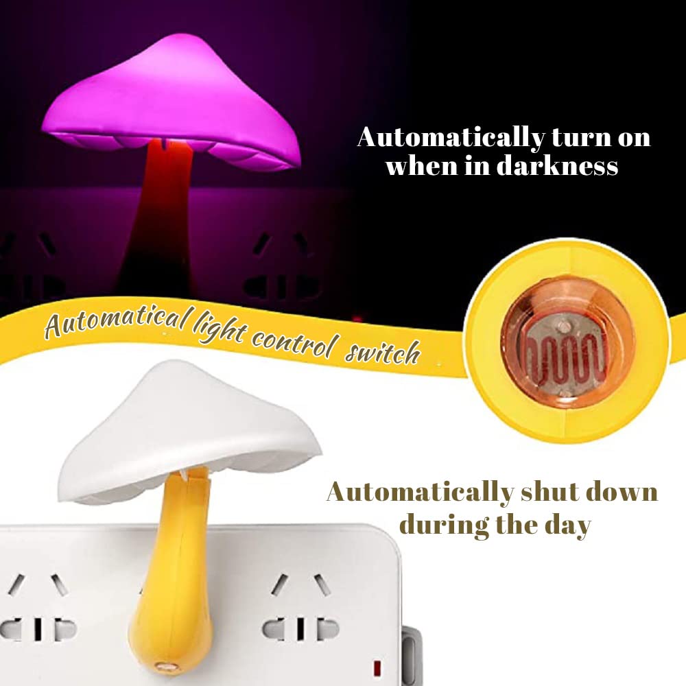 2 Pack Smart LED Mushroom Night Light - 7 Color Changing Plug in Night Lamp for Kids & Adults, Perfect for Bedroom, Nursery, Hallway, and Bathroom Night Light
