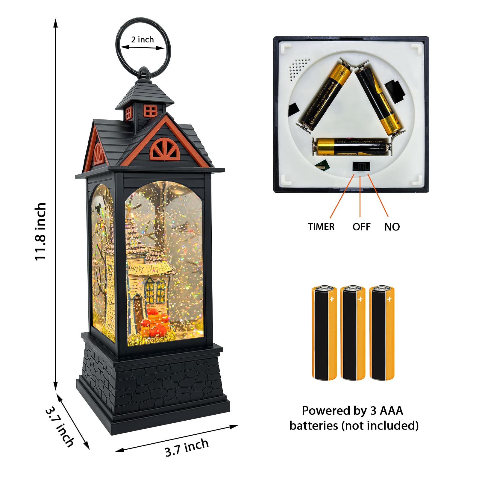 Halloween Snow Globe Lantern with 6-Hour Timer - USB & Battery Powered Spooky Decor for Halloween Parties, Indoor Festive Lighting, Haunted House & Trick-or-Treat Scene Decoration