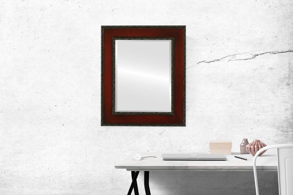 Paris Style Rosewood Rectangle Beveled Wall Mirror - 17x21 Inches - Elegant Home Decor for Living Room, Bedroom & Entryway