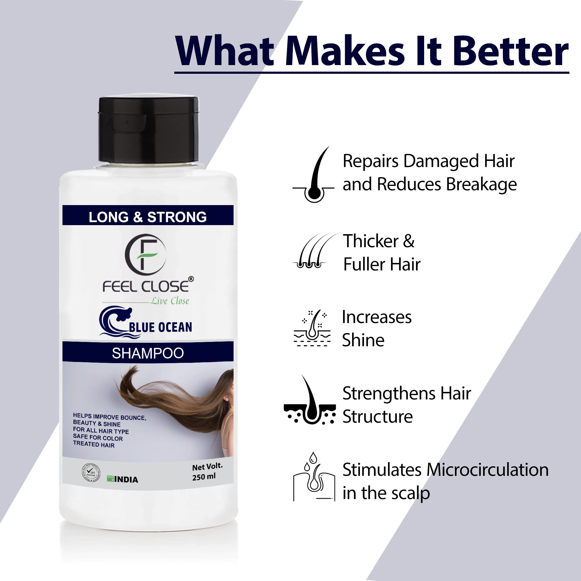 FEEL SILK Shampoo 250ml - Natural Hair Growth Shampoo with Ocean Minerals, Neem & Bhringraj Extracts | Paraben-Free Formula for Longer, Stronger, Shinier Hair | Daily Hair Care for Women & Men | Perfect for Dry, Damaged Hair Repair