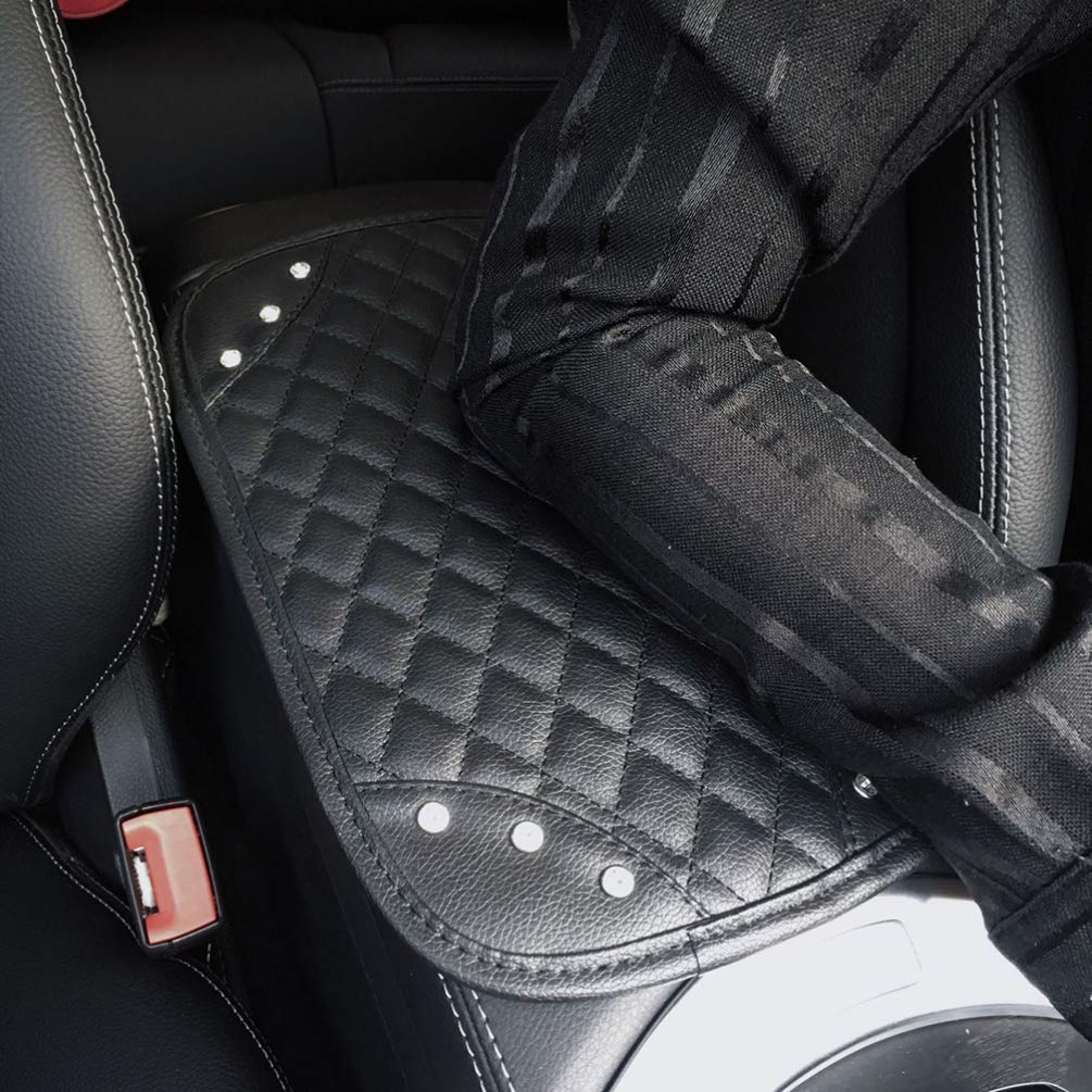 Garneck Car Armrest Cushion with Rhinestone Design - Black Center Console Pillow Cover, Armrest Box Riser Mat for Enhanced Comfort in Cars, SUVs, and Trucks - Perfect for Long Drives and Daily Commutes