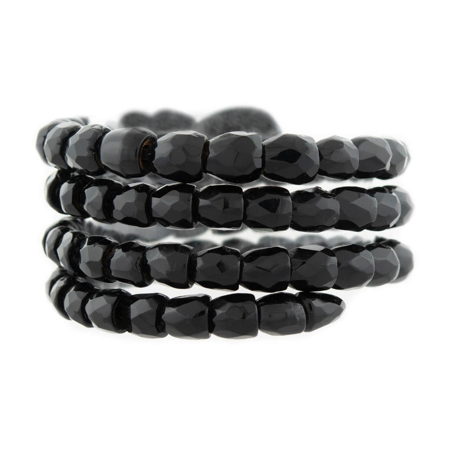 Victorian Style Carved Jet Glass Snake Wrap Bracelet for Women - Gothic Jewelry, Boho Fashion Accessory, Perfect for Halloween & Costume Parties
