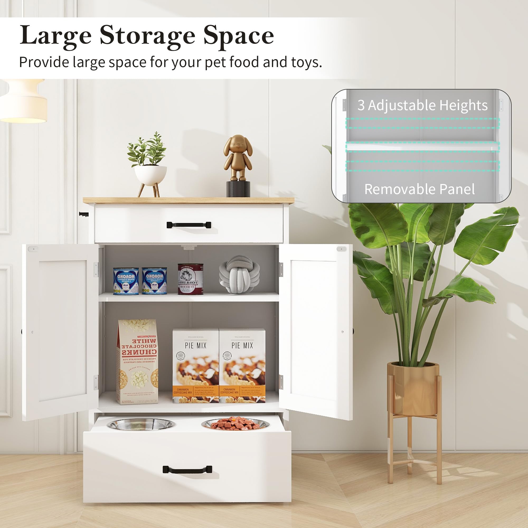 Elevated Dog Bowls with Storage - Adjustable Height Pet Feeding Station & Dog Food Organizer Cabinet - Perfect for Meal Times & Kitchen Organization