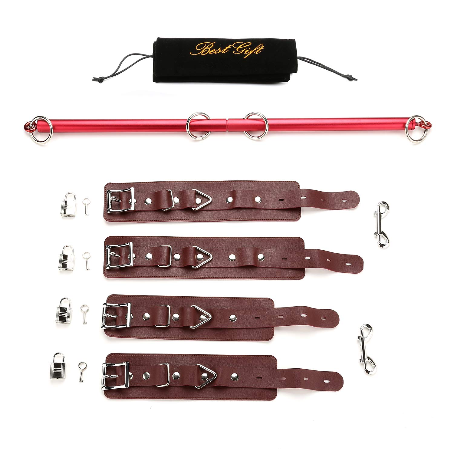 Expandable Red Spreader Bar with 4 Adjustable Wine Red Straps - Perfect for Yoga, Aerial Fitness, and Home Workouts