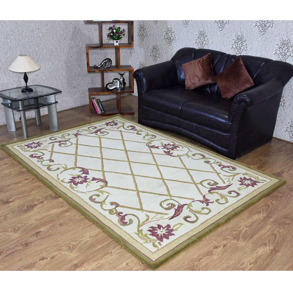 Hand Tufted Wool Eco-Friendly Area Rugs 5x7.6 Feet - Modern Floral Design Cream Rectangle Rug, High Pile Thick Handmade Non-Slip Living Room & Bedroom Carpet (K03160) | Perfect for Cozy Home Decor & Family Gathering Spaces