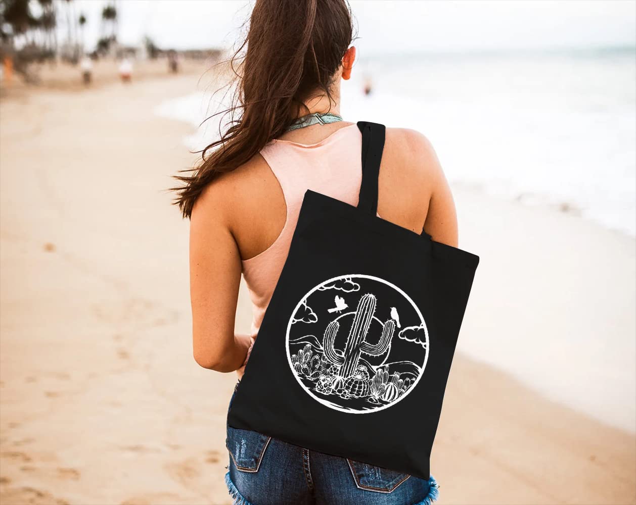 Aesthetic Cactus Tote Bag for Women - Nature Print Shopping & Travel Bag for Daily Use