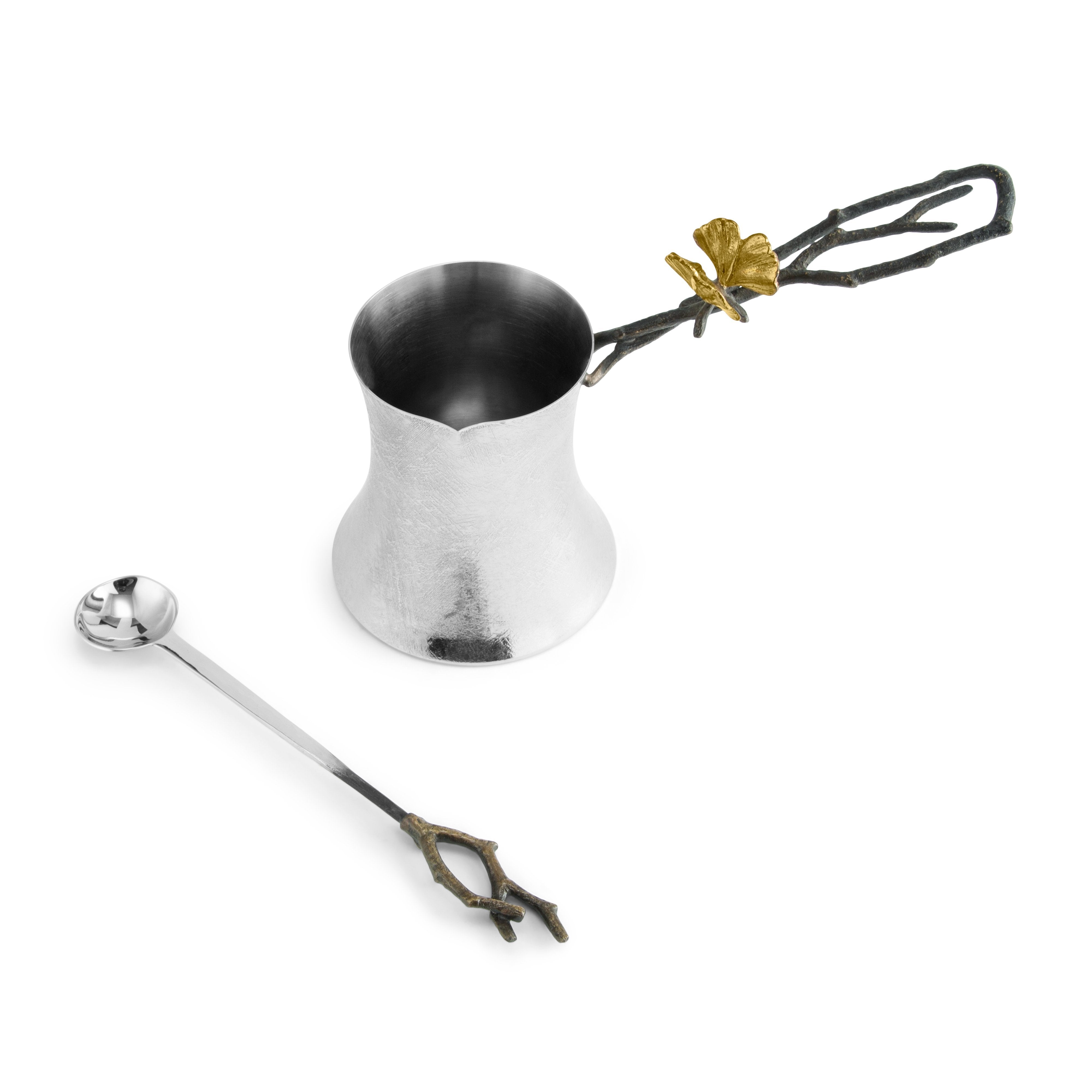 Elegant Butterfly Ginkgo Leaf Design Coffee Pot with Spoon - Perfect for Home Brewing, Tea Time & Gift Giving