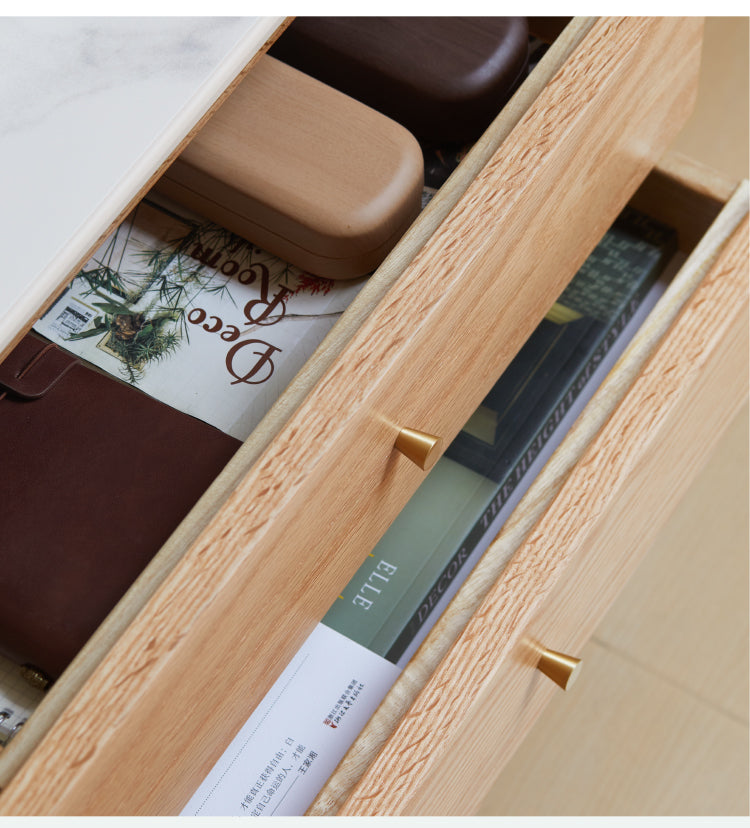 Solid Oak Wood Modern Storage Cabinet with Rock Plate - Stylish Home Organization for Living Room, Bedroom & Office