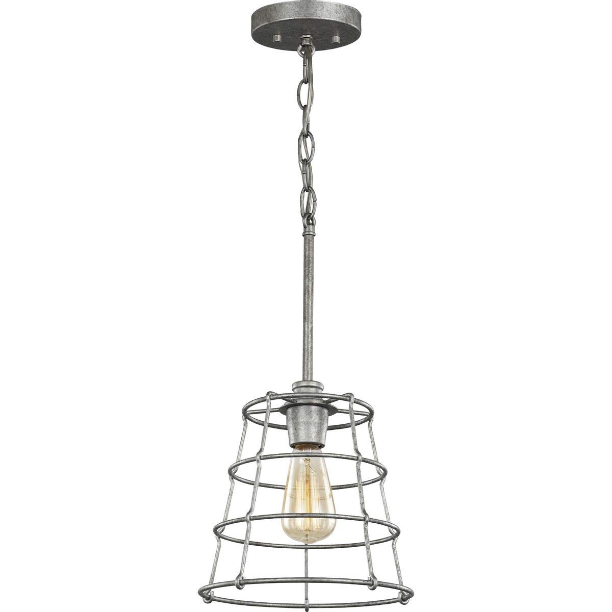 Progress Lighting Chambers Collection 1-Light Farmhouse Pendant Light in Galvanized Metal - Perfect for Kitchen Island, Dining Room, or Entryway Lighting