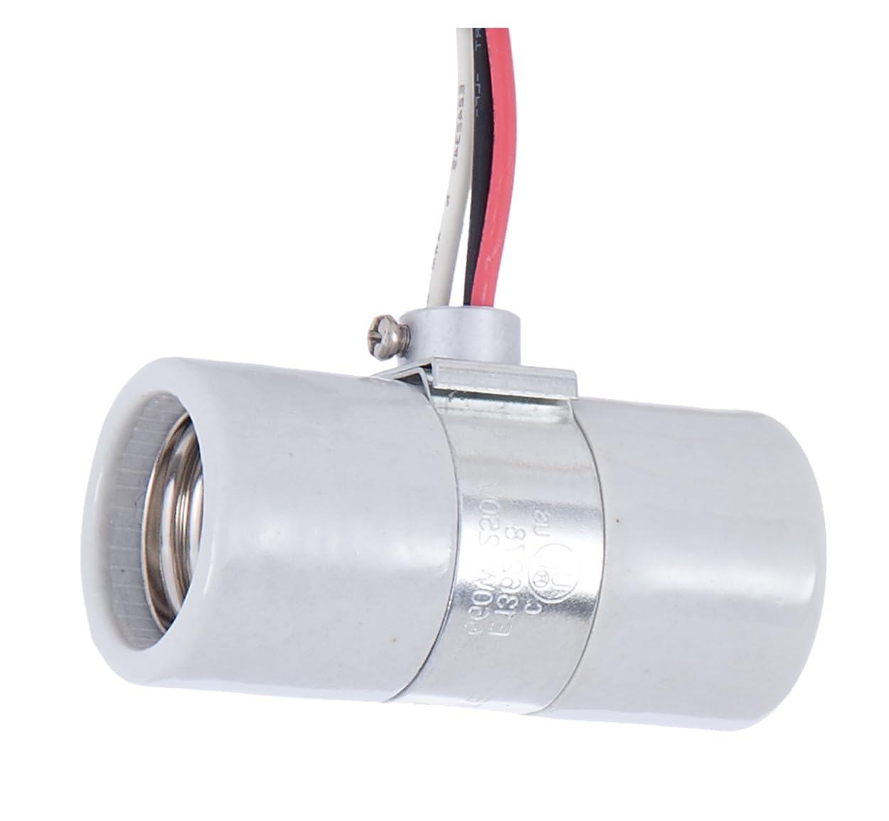 B&P Lamp® Twin E26 Medium Base Glazed Porcelain Socket with 1/8IP Bushing Strap & 24 Inch Leads - Perfect for Vintage Lighting and Industrial Decor