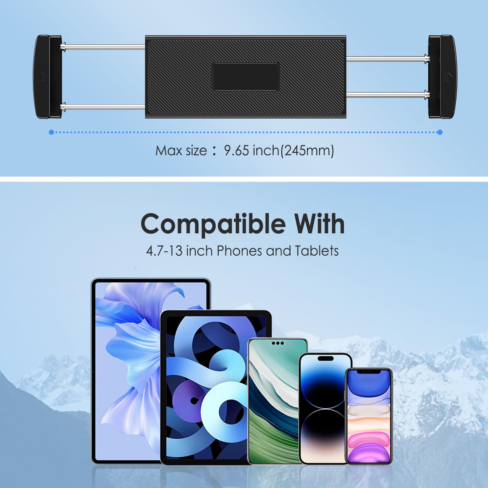 Aluminum Extendable Tablet Wall Mount Holder with 360° Rotating Base - Adjustable & Foldable for iPad Pro/Air/Mini, Galaxy Tab, and All 4.7-13