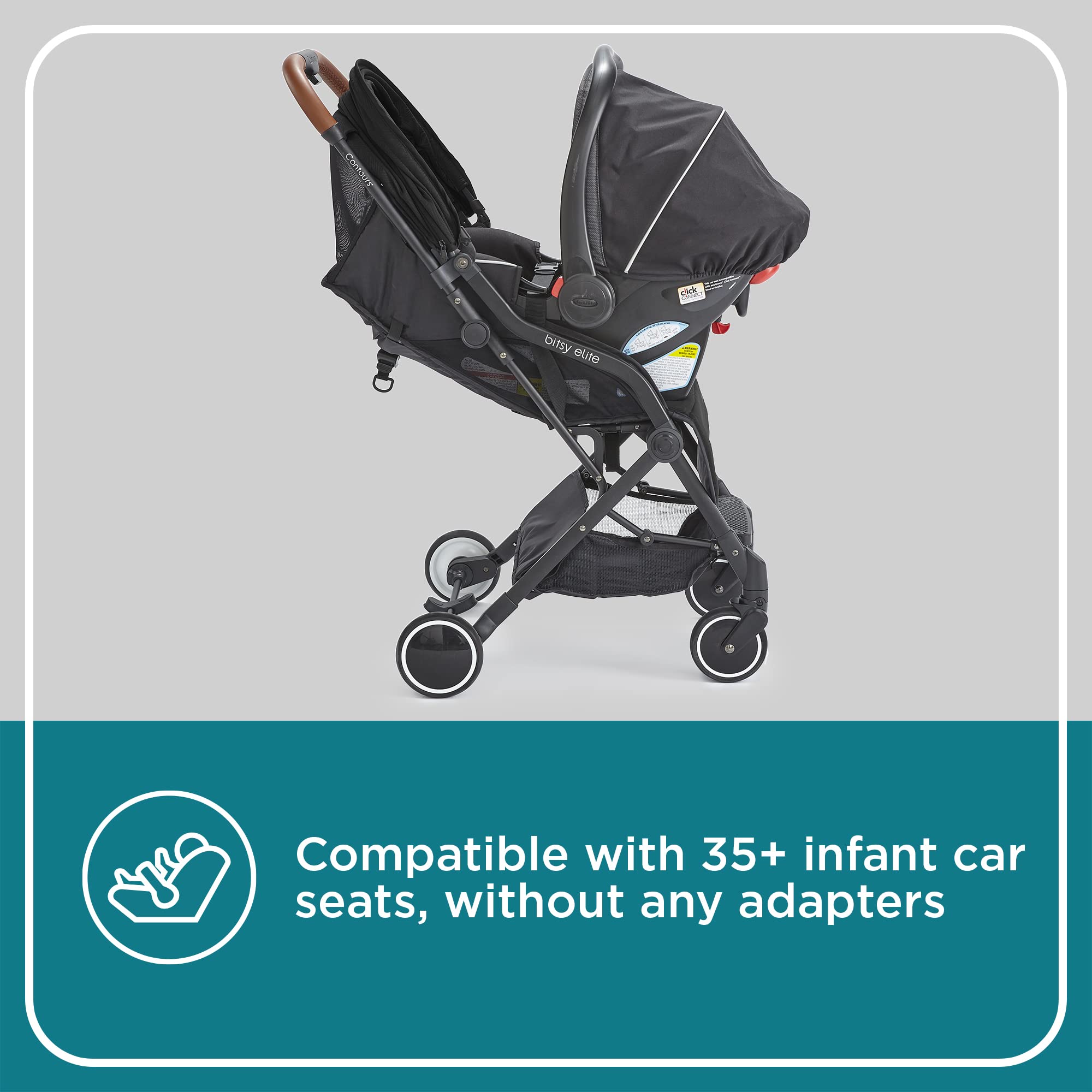 Contours Bitsy Elite Lightweight Baby Stroller - Compact Travel Stroller with One-Hand Fold, Car Seat Adapter Free for Infants | Onyx Black | Perfect for Air Travel, Shopping & City Walks
