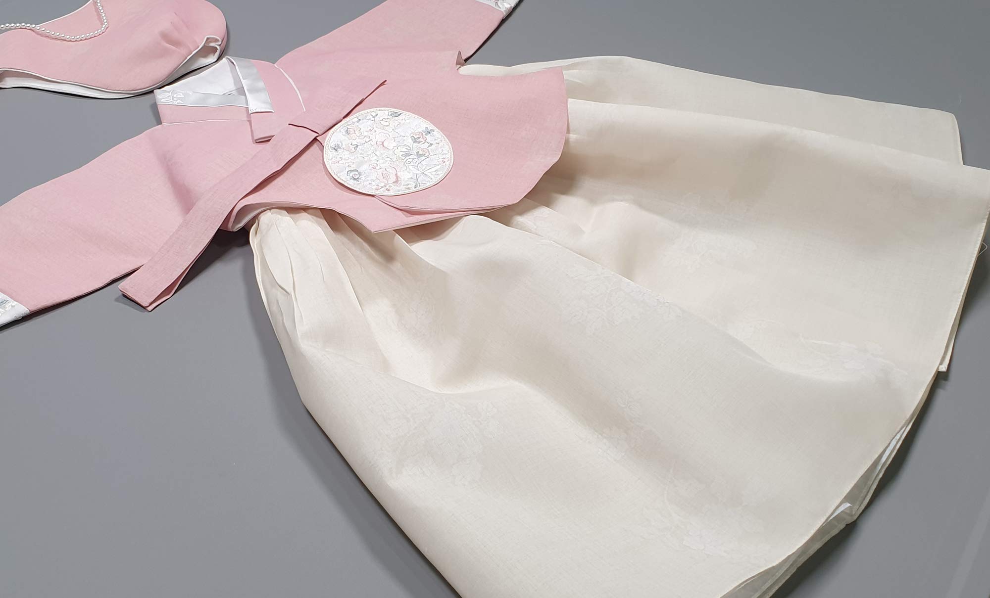 Korean Hanbok Dress for Baby Girl - Traditional 100 Days Celebration Outfit in Pink & Beige | Perfect for Baek-il Party, First Birthday & Cultural Events