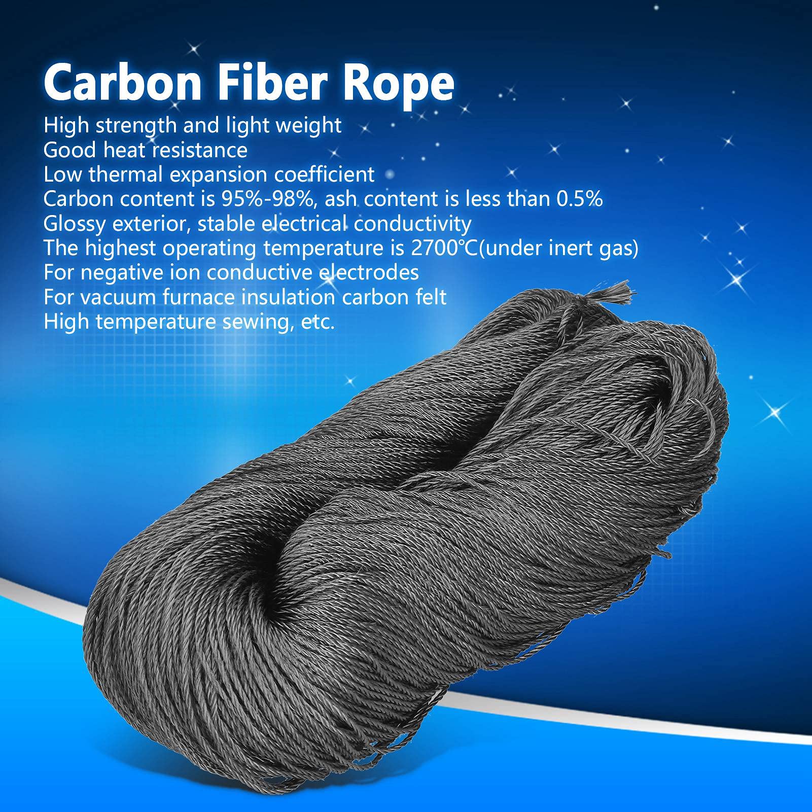 1kg High Strength Carbon Fiber Rope - Flexible 5mm Graphite Rope for Negative Ion Conductive Electrodes, High Temperature Sewing & DIY Projects | Perfect for Electrical Conductivity, Crafting & Industrial Applications