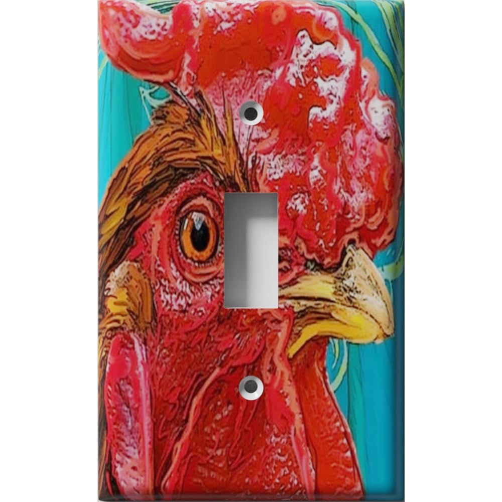 Oversized Single Switch Plate Cover - Red Rooster Design | Durable & Stylish Wall Plate for Home & Office Decor
