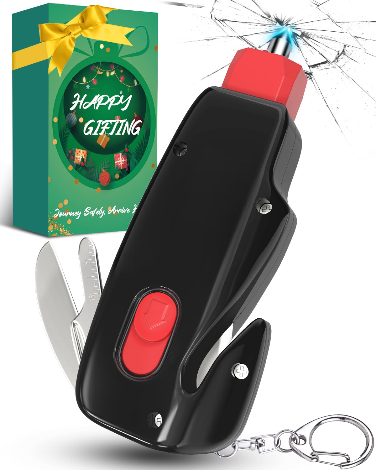 4-in-1 Car Safety Tools Kit with Window Breaker & Seatbelt Cutter - Emergency Escape Tool for Men & Women | Perfect Stocking Stuffer, Christmas Gift for Dad, Mom | Travel Essentials & Road Trip Safety Gear