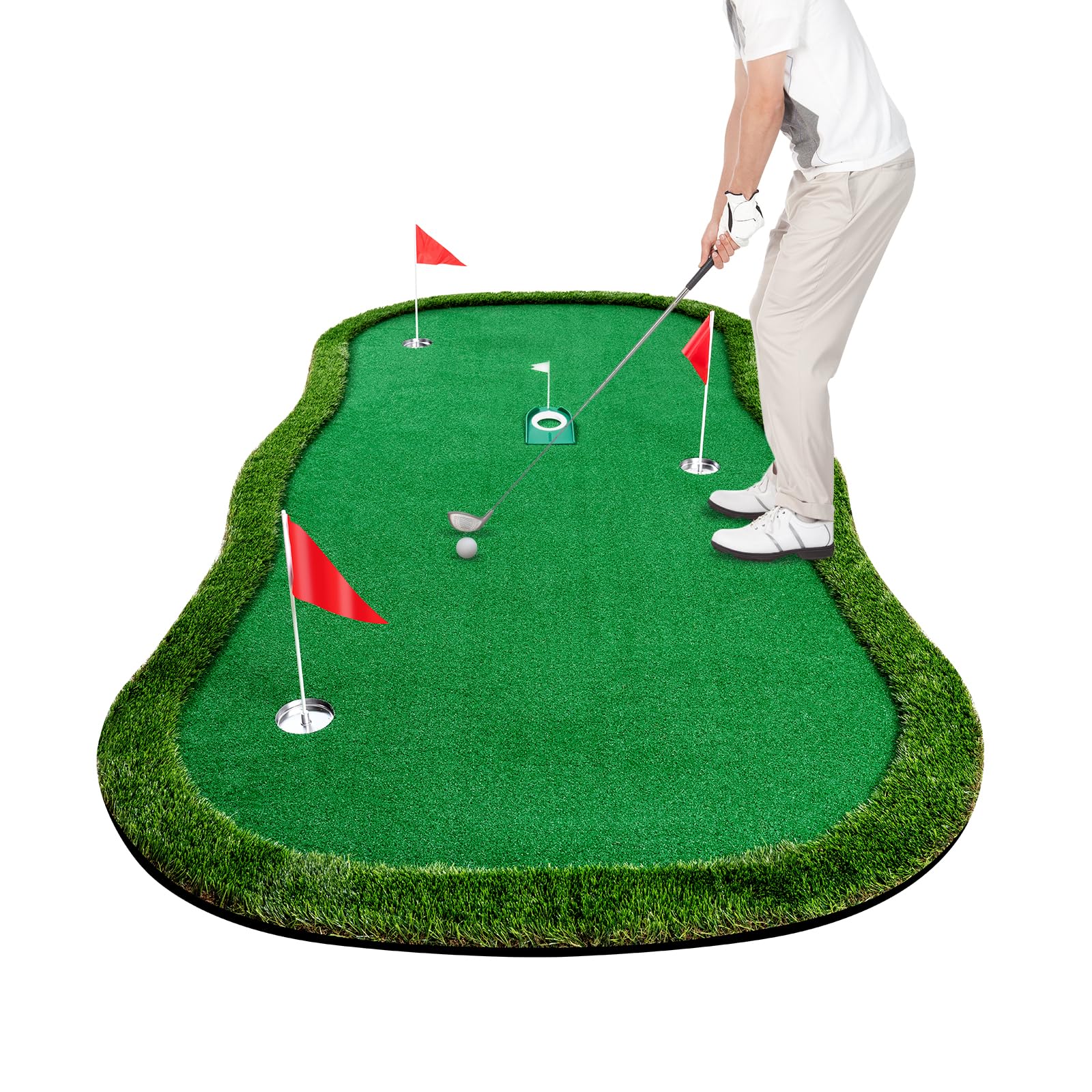 Professional Golf Putting Green Mat 5x10ft - Indoor & Outdoor Training Mat with 3 Flags, 1 Movable Cup & 2 Slope Pads - Perfect for Home Practice, Backyard Golf & Professional Training