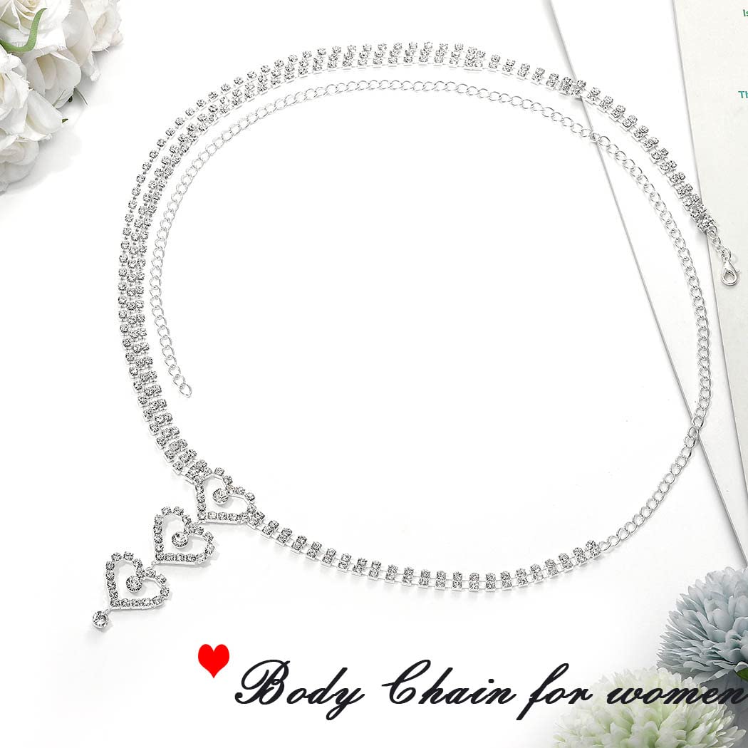 Silver Rhinestone Heart Belly Chain for Women - Elegant Body Jewelry for Parties, Beach & Festivals | Waist Belly Chain Body Jewelry