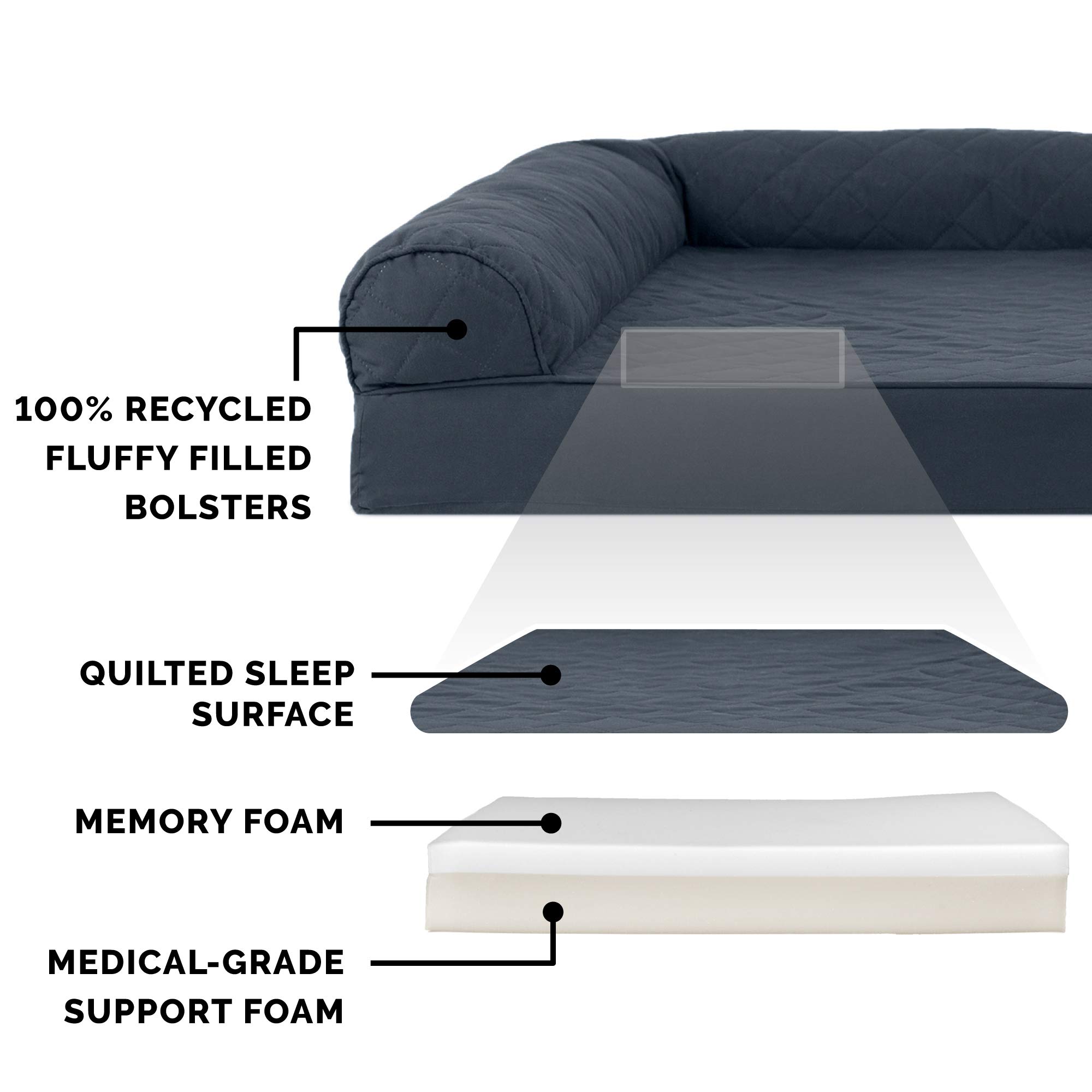 **Furhaven Orthopedic Memory Foam Dog Bed for Large Dogs up to 95 lbs - XL Jumbo Size with Removable Bolsters & Machine Washable Cover - Quilted Sofa Design in Iron Gray - Perfect for Living Room, Bedroom, or Pet-Friendly Spaces**