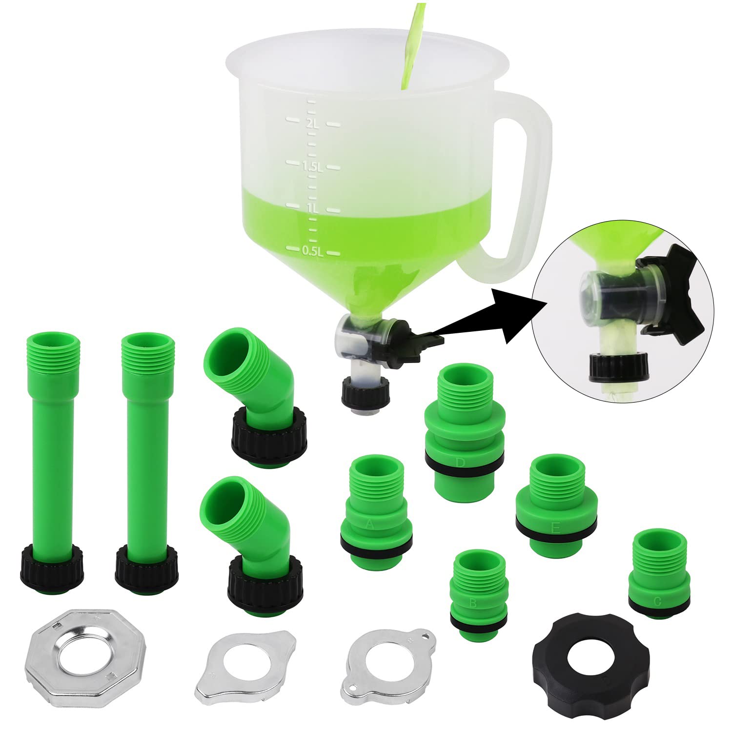 SWANLAKE No-Spill Coolant Funnel Kit - Universal Fit 15-Piece Spill Proof Funnel Bleeder with Adapters for Car, Truck & Motorcycle Maintenance & Fluid Changes