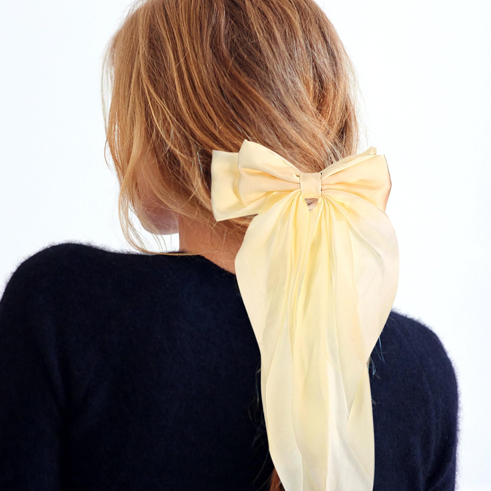 EXCLUZO 3-Piece Large Bow Hair Clips for Women - Elegant Metal Barrettes with Ribbon Tails for Ponytails, Braids & Updos - Perfect for Weddings, Parties & Everyday Styling
