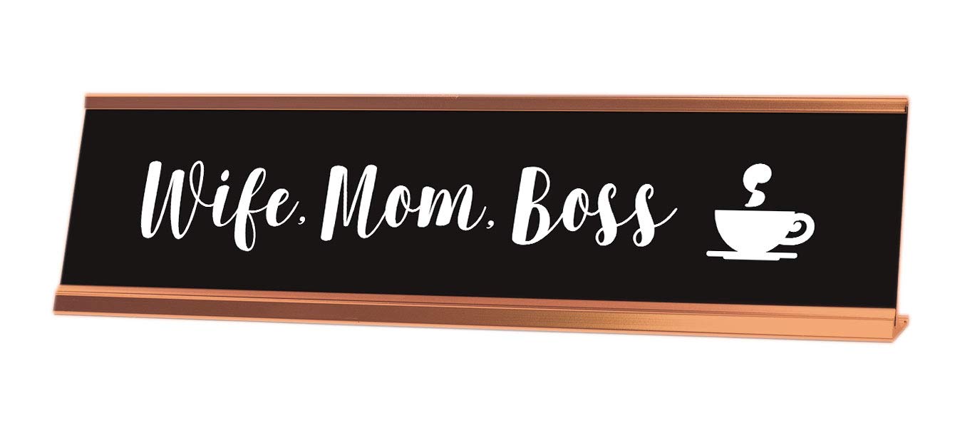 Wife Mom Boss Desk Sign - 2x8 Inches - Inspirational Office Decor for Women, Perfect for Home Office, Work Desk, or Gift Idea