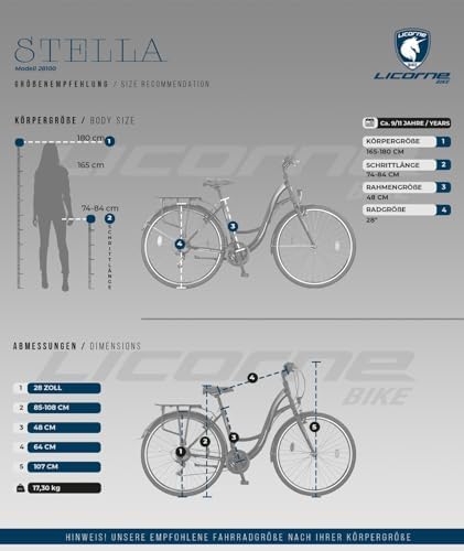 Licorne Bike Stella Premium City Bike - 20, 24, 26, 28 Inch Unisex Bicycle for Adults & Kids - 21 Speed Gears (6 Gears at 20