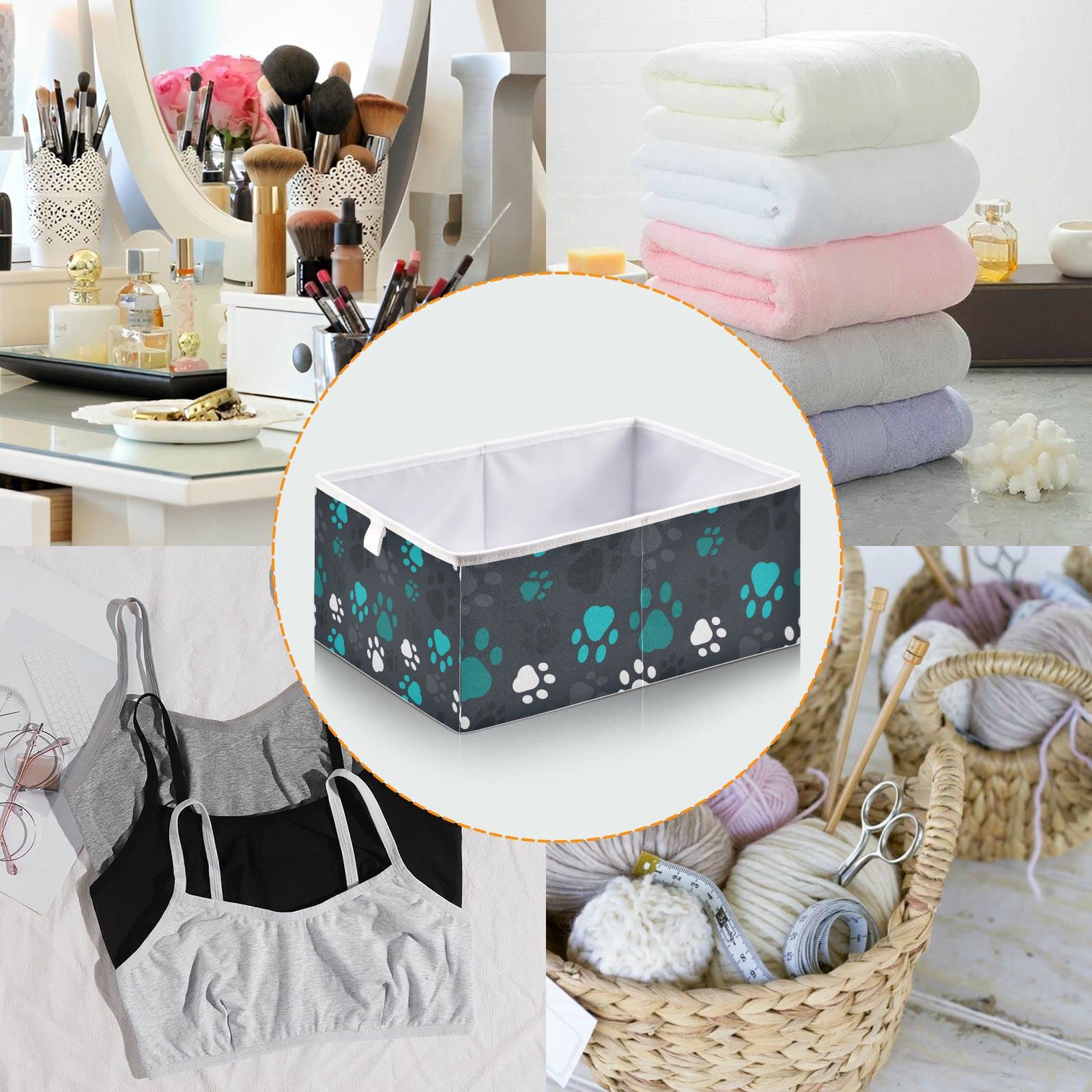 Cute Paw Print Foldable Storage Basket - 11x11x11 Inch Cube Organizer Bin for Home, Closet & Nursery | Perfect for Toys, Books, Laundry & Shelves Organization | Space-Saving Home Decor Storage Solution