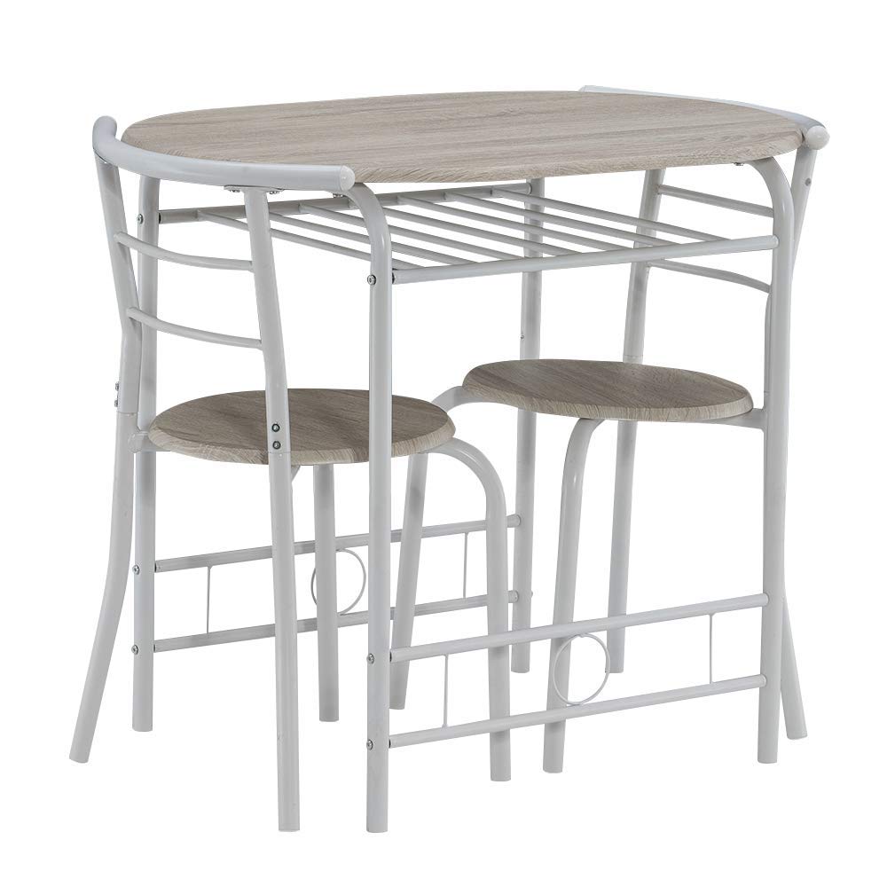 Compact 3-Piece Round Kitchen Table Set for 2 - Space-Saving Breakfast Nook with Chairs & Wine Rack - Perfect for Small Apartments, Studio Dining, and Cozy Kitchen Corners (White)