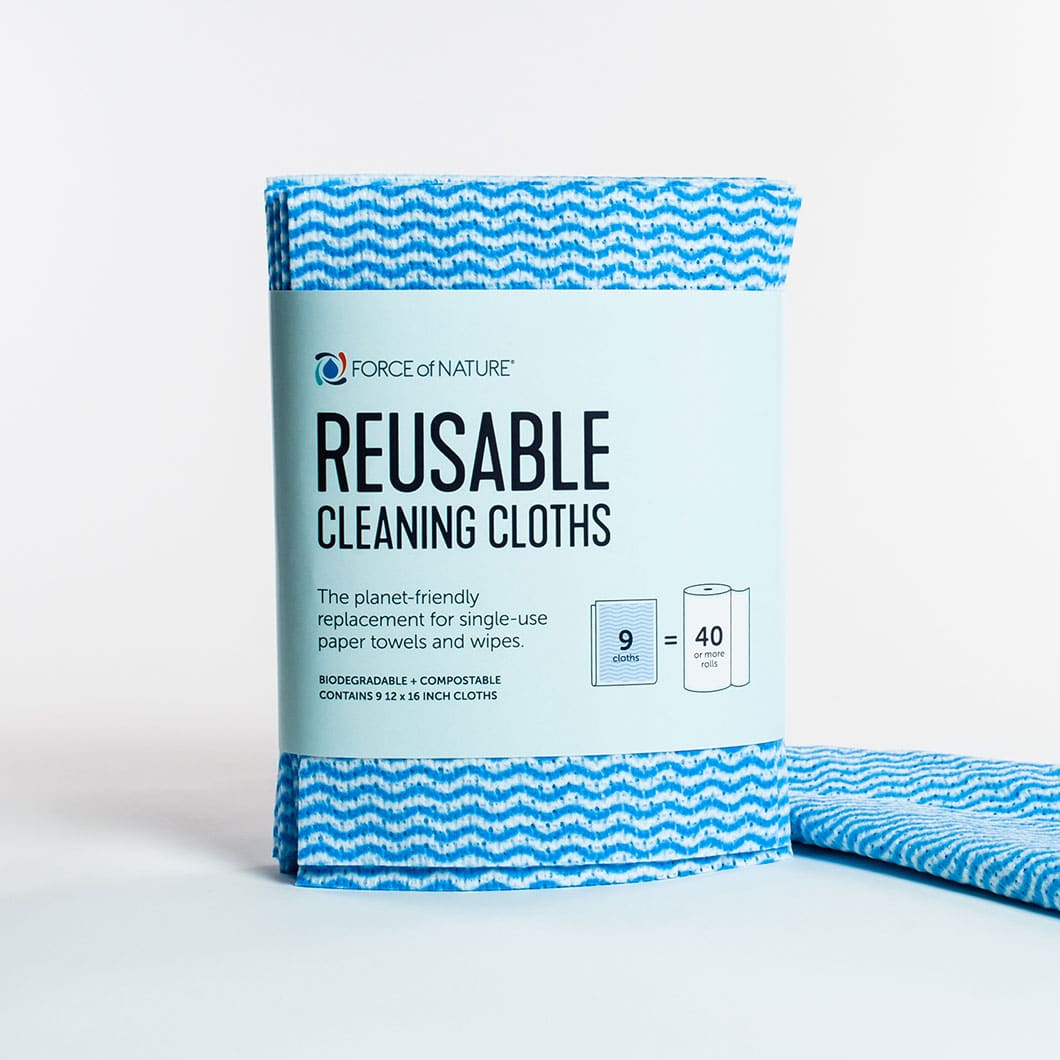 Force of Nature Pro Reusable Cleaning Cloths - Eco-Friendly Microfiber Cloths (Blue, 9-Pack) for Kitchen, Bathroom & Household Cleaning