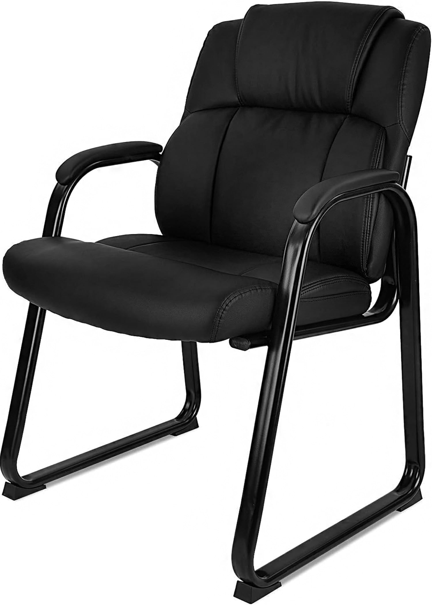 CLATINA Office Guest Chair - Leather Reception Chair with Padded Armrests, Sled Base, No Wheels - Set of 4 Black - Perfect for Conference Rooms, Waiting Areas & Home Offices