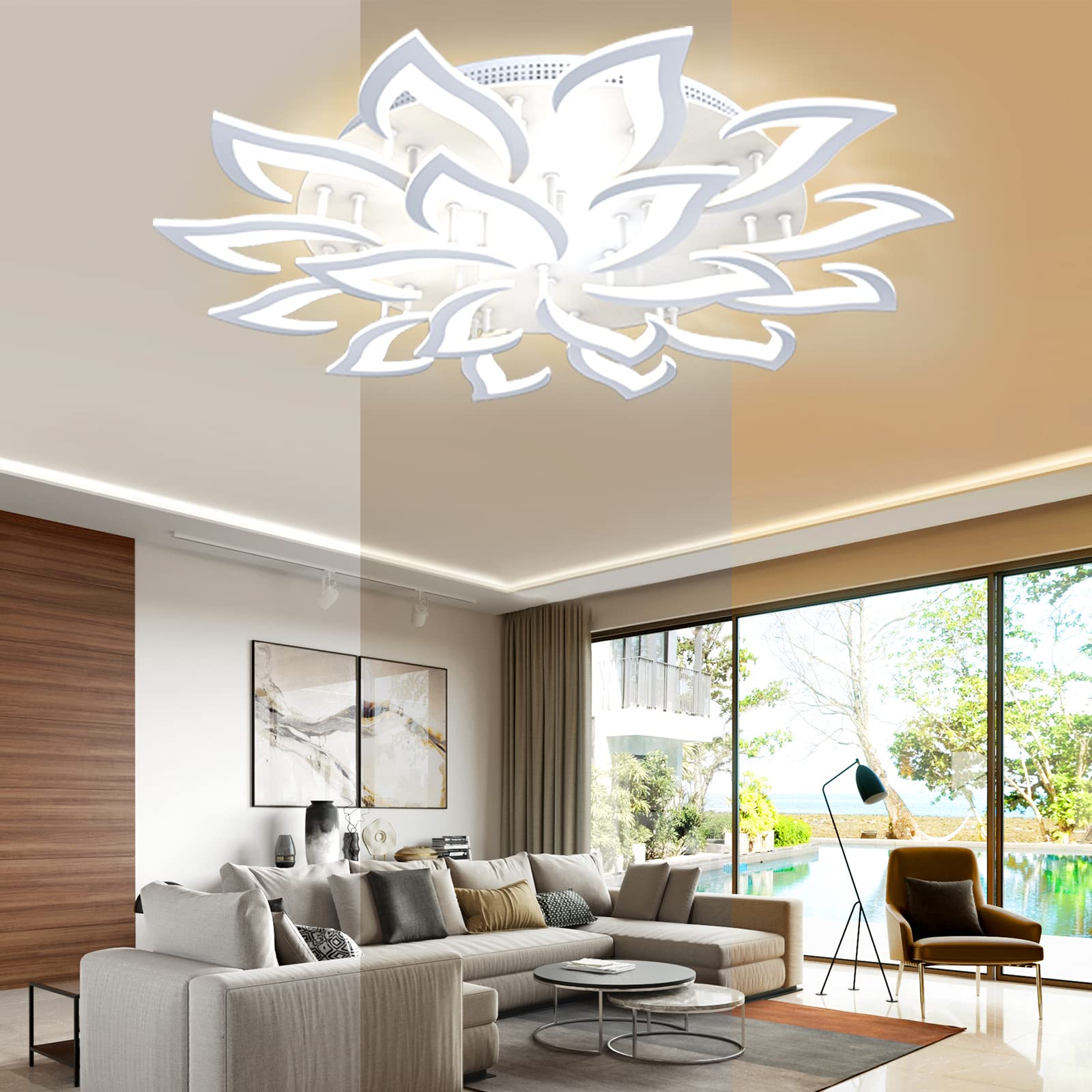 KINDLOV Modern Dimmable LED Ceiling Light - 120W Petal Chandelier Flush Mount Fixture with Remote Control | Energy-Efficient Lighting for Living Room, Bedroom & Dining Room | Perfect for Home Decor & Ambient Lighting