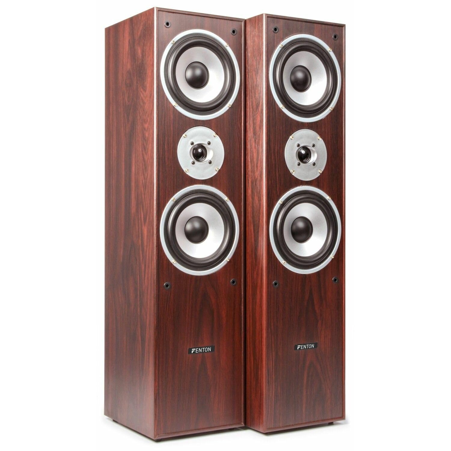 Fenton HF5W 5.0 Home Theater Speaker System - 335W Walnut Wood Bookshelf Speakers (Set of 5) - High-Quality Audio for Movies, Music & Gaming - Perfect for Living Room, Home Theater & Entertainment Spaces