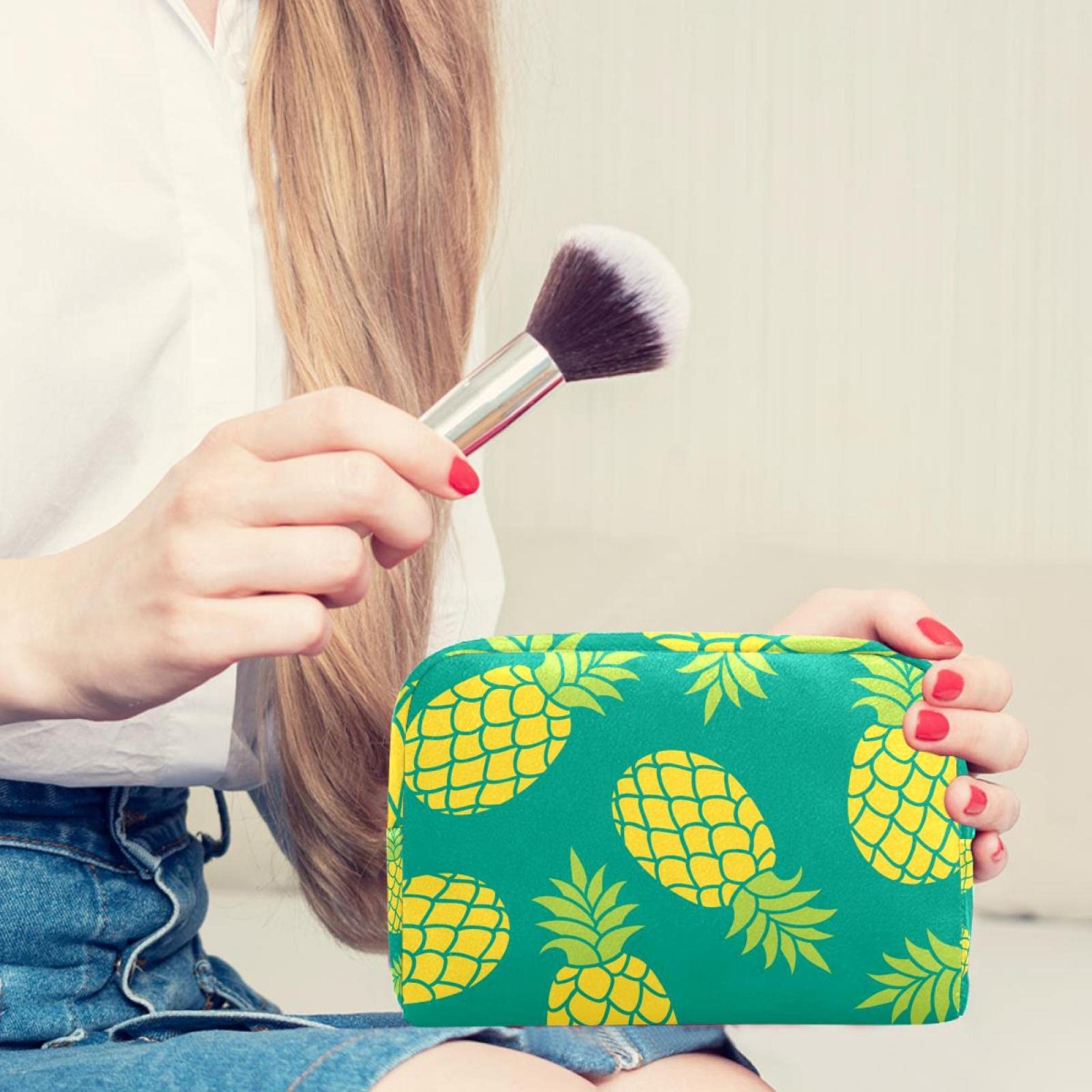 Large Yellow Pineapple Makeup Bag for Travel - Portable Cosmetic Organizer with Zipper for Women & Girls