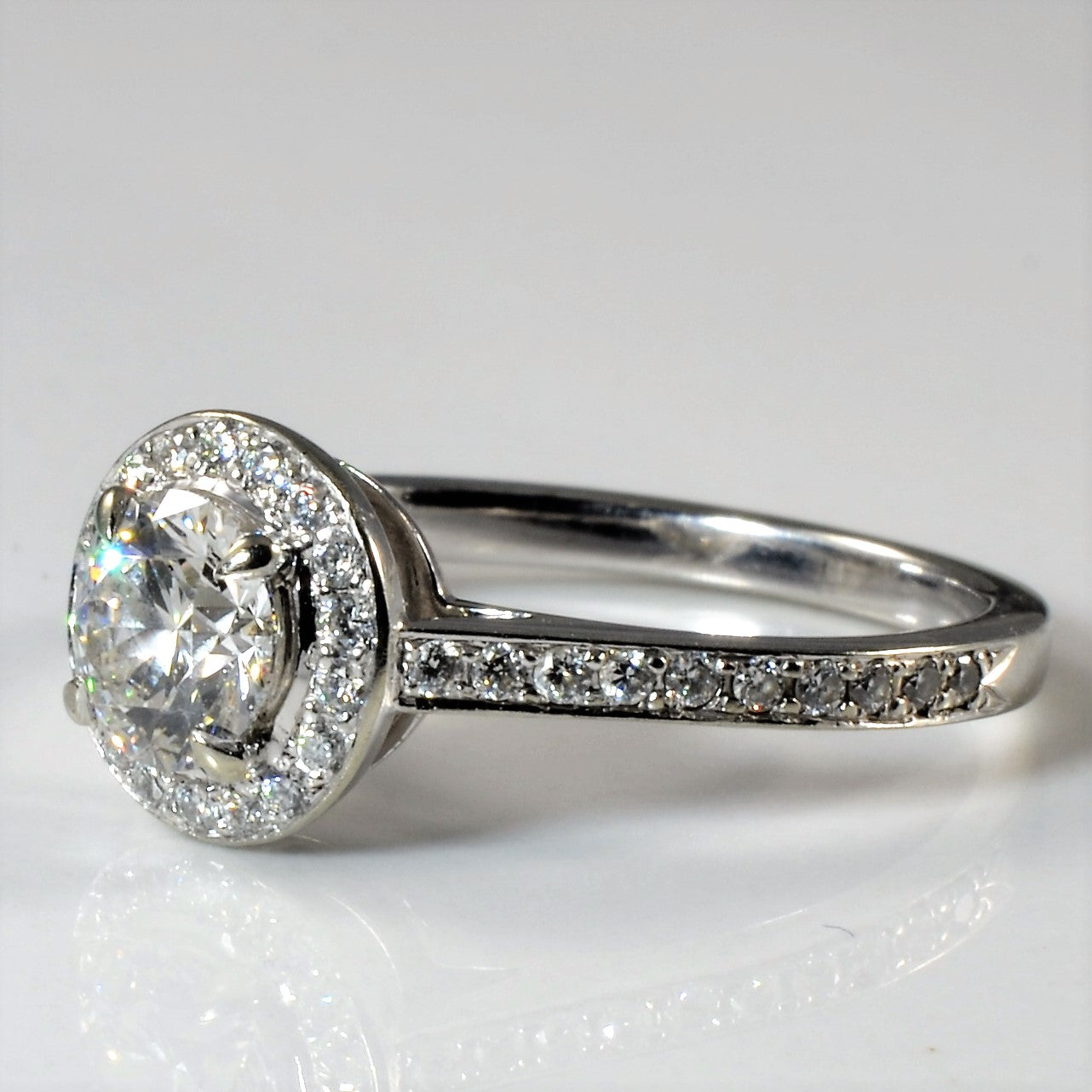 0.96ctw Low Profile Halo Diamond Engagement Ring - Size 6.75 | Elegant Wedding Band, Proposal Jewelry Gift for Her | Perfect for Anniversaries & Special Occasions