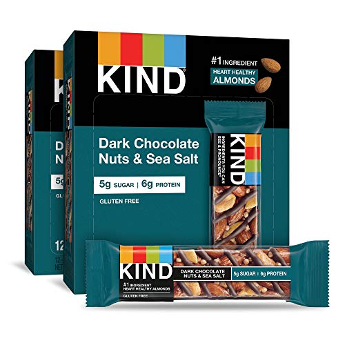 KIND Bars, Dark Chocolate Nuts & Sea Salt - Healthy Gluten Free Snacks with 6g Protein & Low Sugar (24 Count) - Perfect for Work, Hiking & On-the-Go Energy