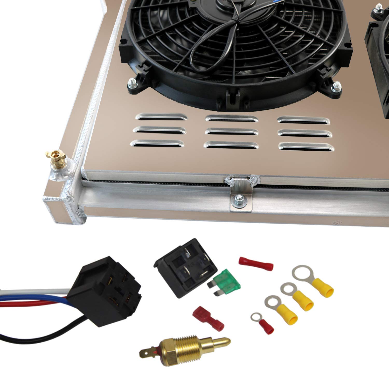 ALLOYWORKS 4 Row Aluminum Radiator with Shroud Fan & Relay Kit - Compatible with 1967-1972 Chevy C10 C20 C30 K10 K20 K30 & GMC Pickup Trucks - Heavy Duty Cooling for Off-Road, Towing & Performance Upgrades