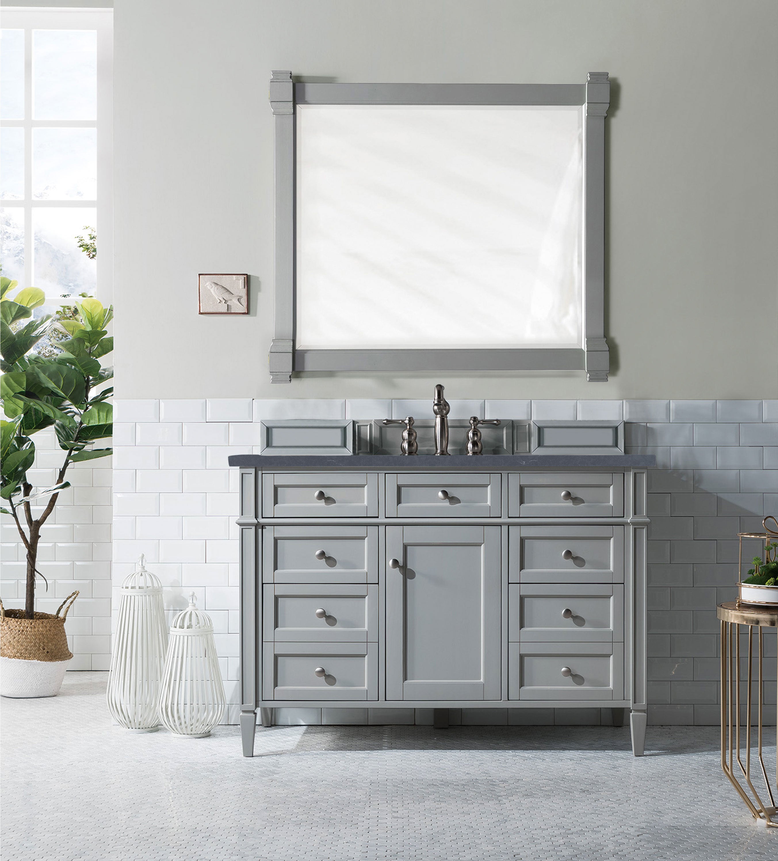 Brittany 48 Inch Urban Gray Single Bathroom Vanity with 3CM Charcoal Soapstone Quartz Countertop - Perfect for Modern Home Bathroom Remodeling & Space-Saving Design