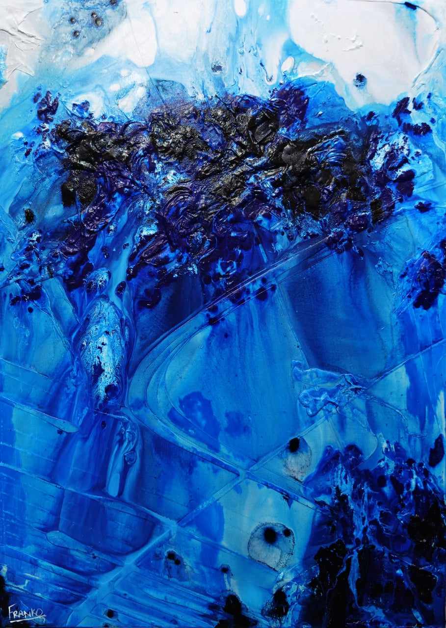 140cm x 100cm Blue White Textured Abstract Canvas Painting - Modern Wall Art for Living Room, Bedroom & Office Decor