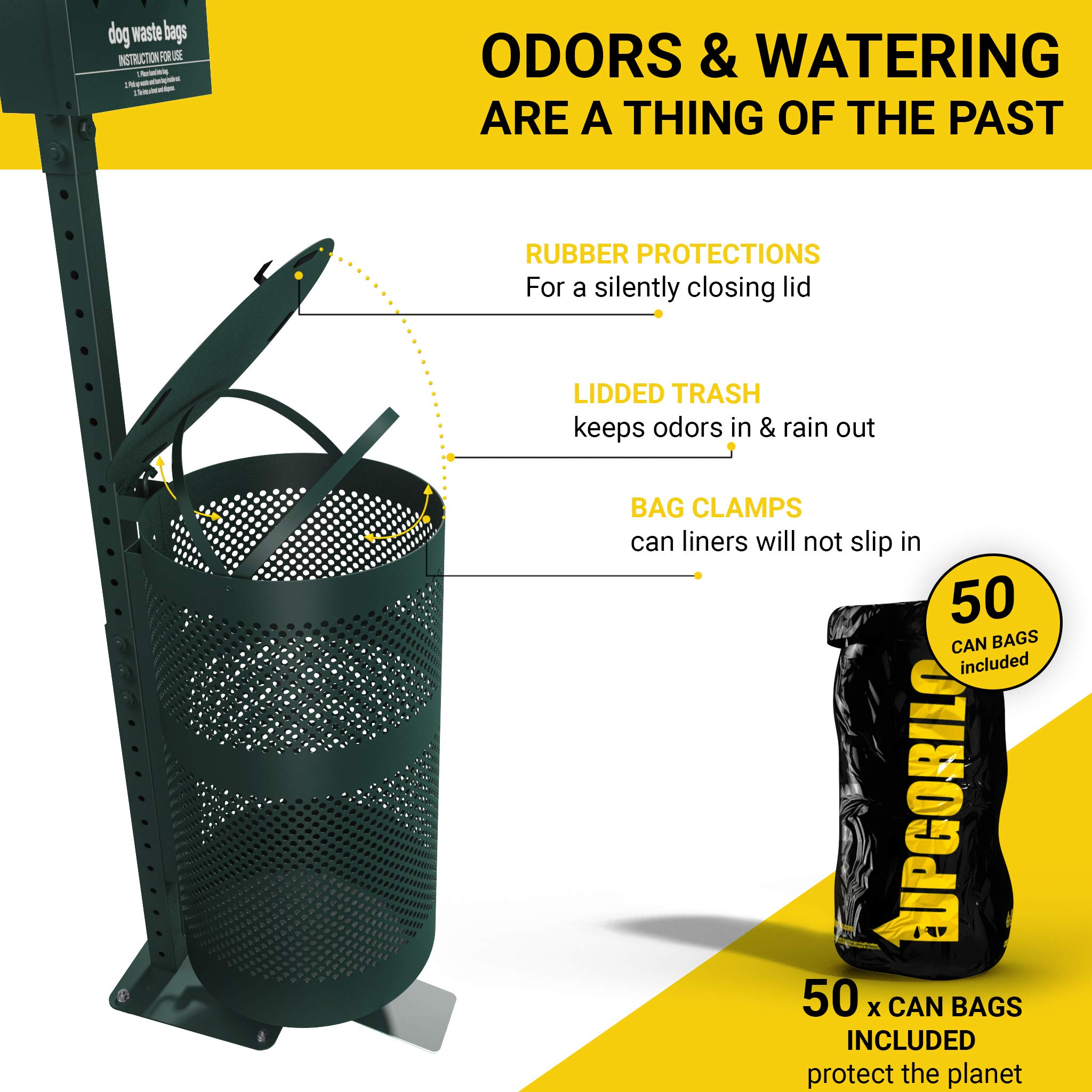 Glow in the Dark Pet Waste Station with 600 Dog Waste Bags & 50 Can Liners - Outdoor Dog Poop Dispenser with Sign, Hand Sanitizer & Lidded Trash Can - Perfect for Parks, Backyards & Dog Walking Areas