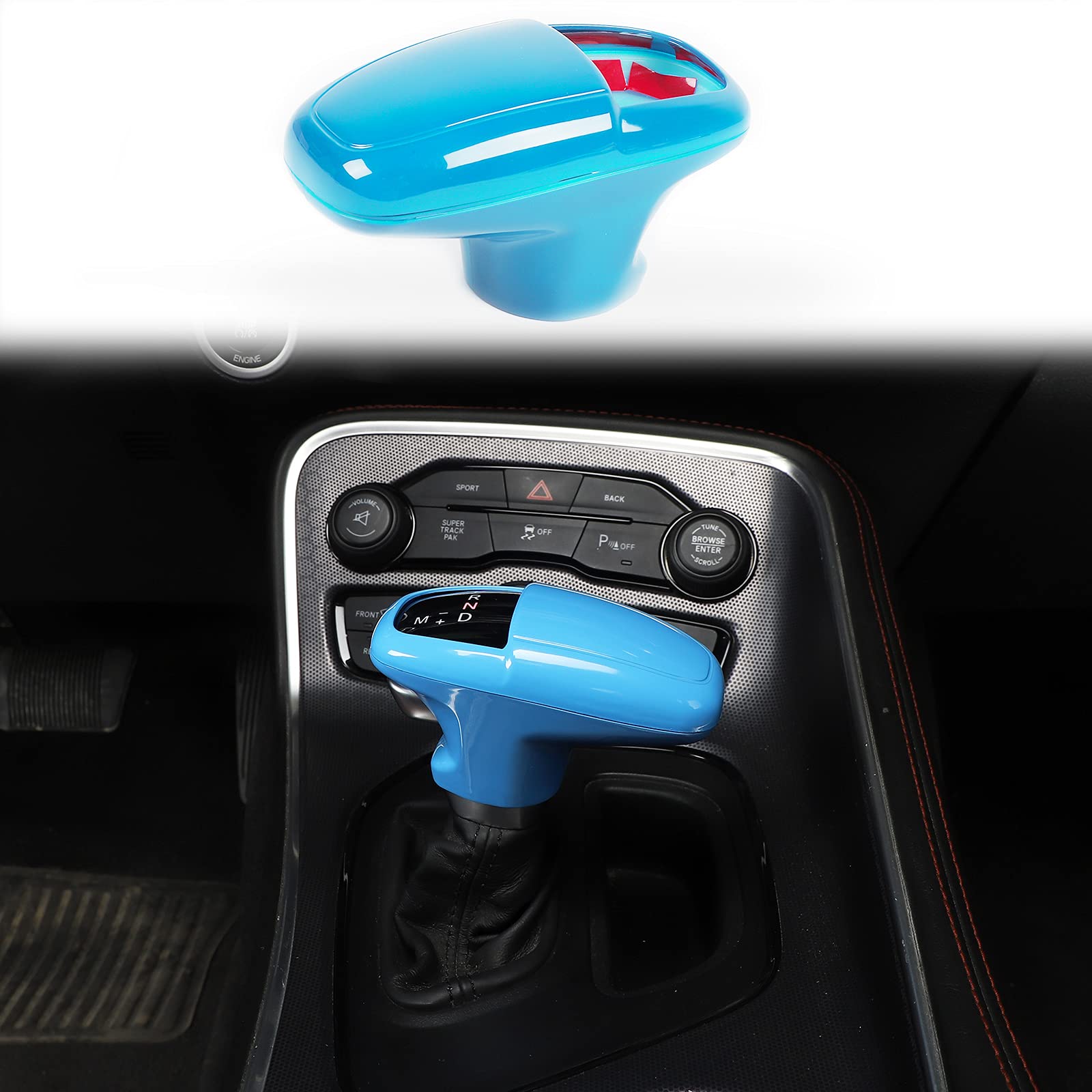 Premium ABS Gear Shift Knob Cover Trim for 2015-2022 Dodge Challenger & Charger | 3-Piece Blue Interior Accessories Set | Perfect for Custom Car Mods & Enhanced Driving Experience