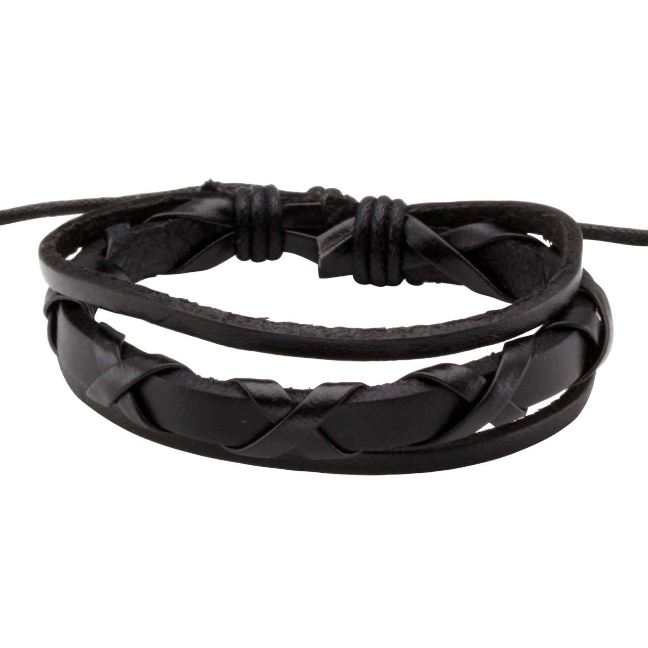 Manfnee 6-12PCS Braided Leather Bracelet Set - Punk Cuff Wrap Bracelets for Men & Women - Adjustable Black Wristbands for Casual Wear, Gifts & Boho Fashion
