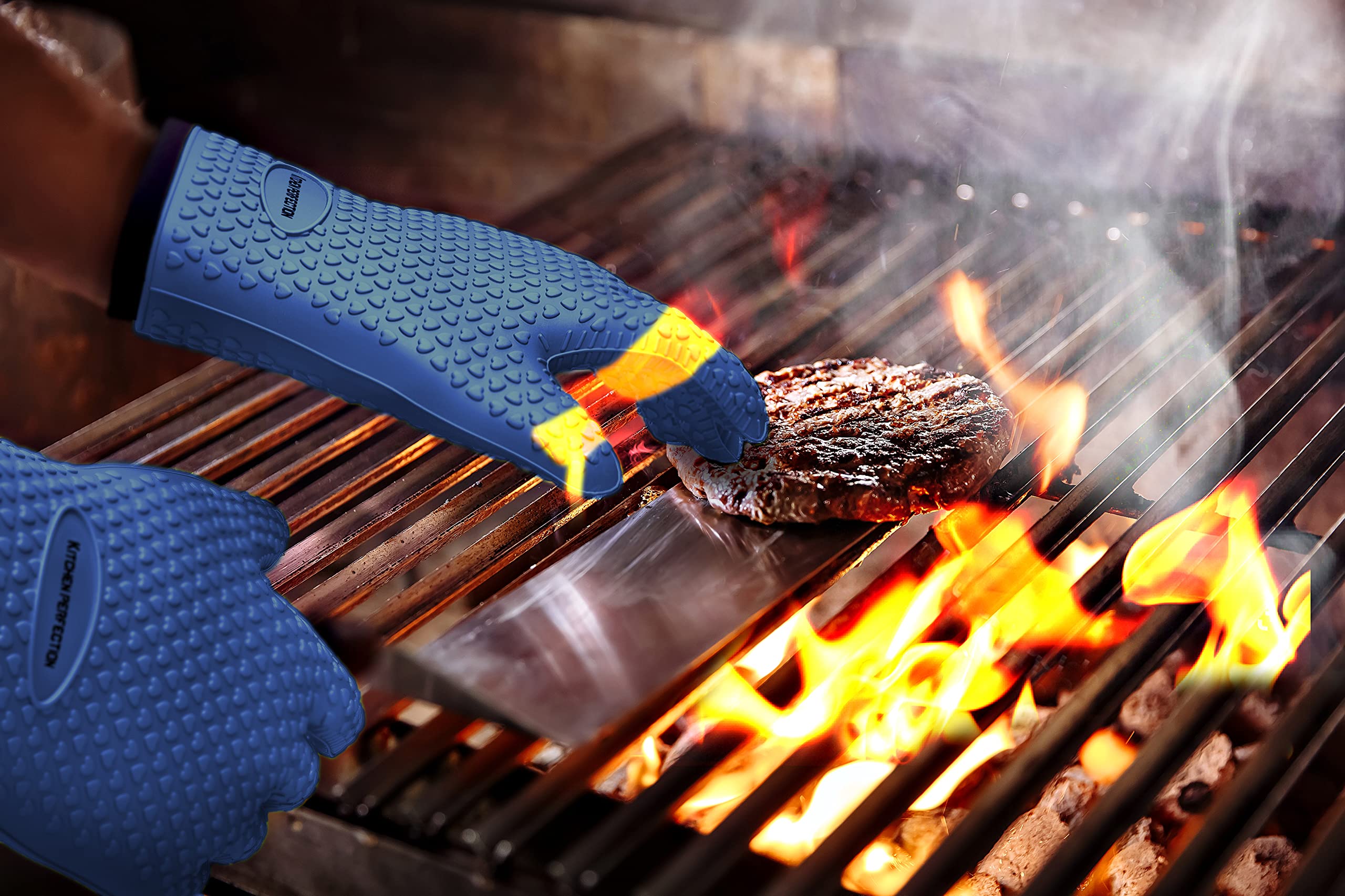Heat Resistant Silicone BBQ Gloves for Smoker, Grill & Fryer - Waterproof Oven Mitts Set with 3 Bonus Accessories - Perfect for Outdoor Cooking, Camping & Backyard Barbecues