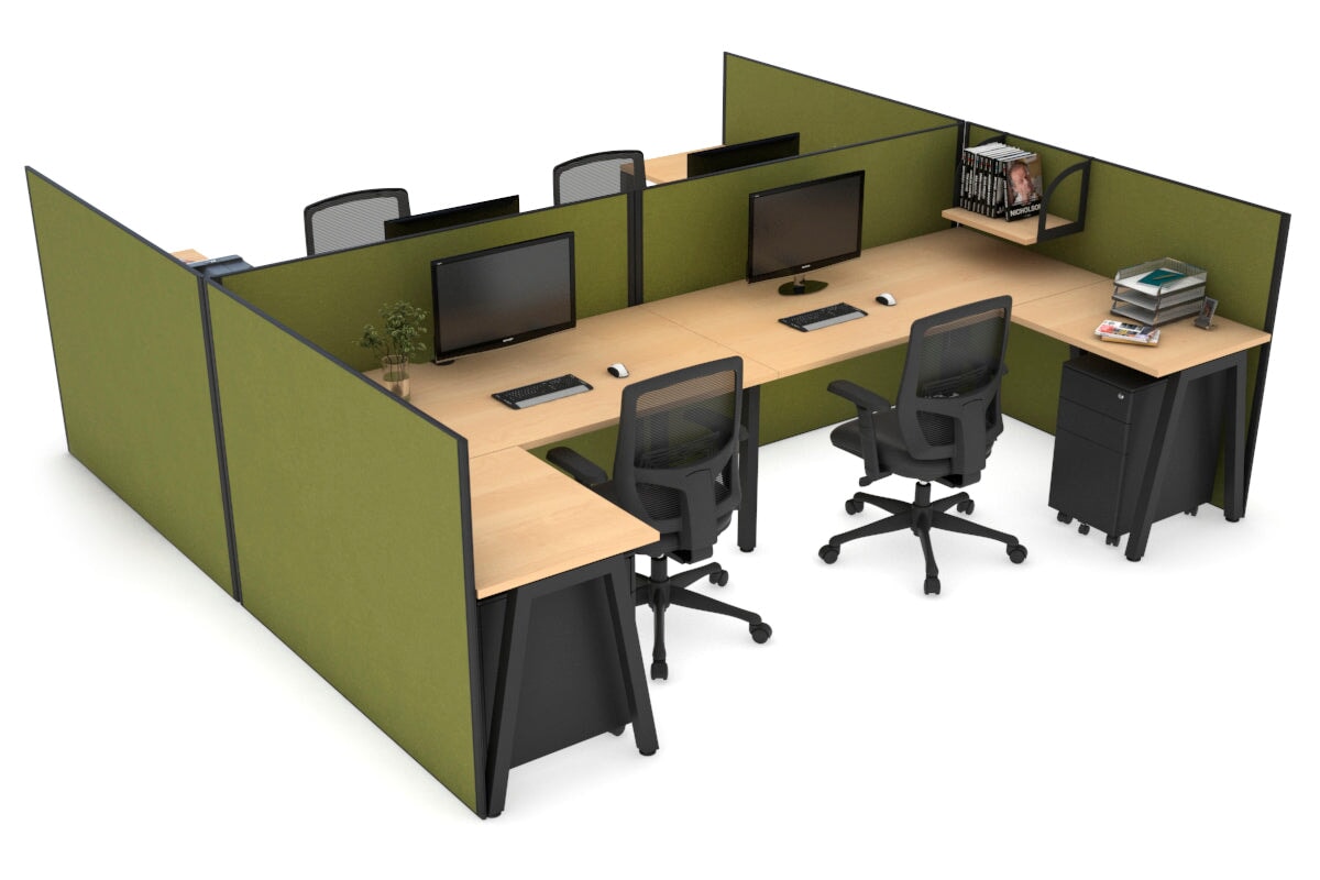 Quadro A Legs 4-Person Corner Workstation - H Configuration Black Frame Office Desk [1400L x 1800W with Cable Management] | Perfect for Home Office, Conference Rooms & Collaborative Workspaces