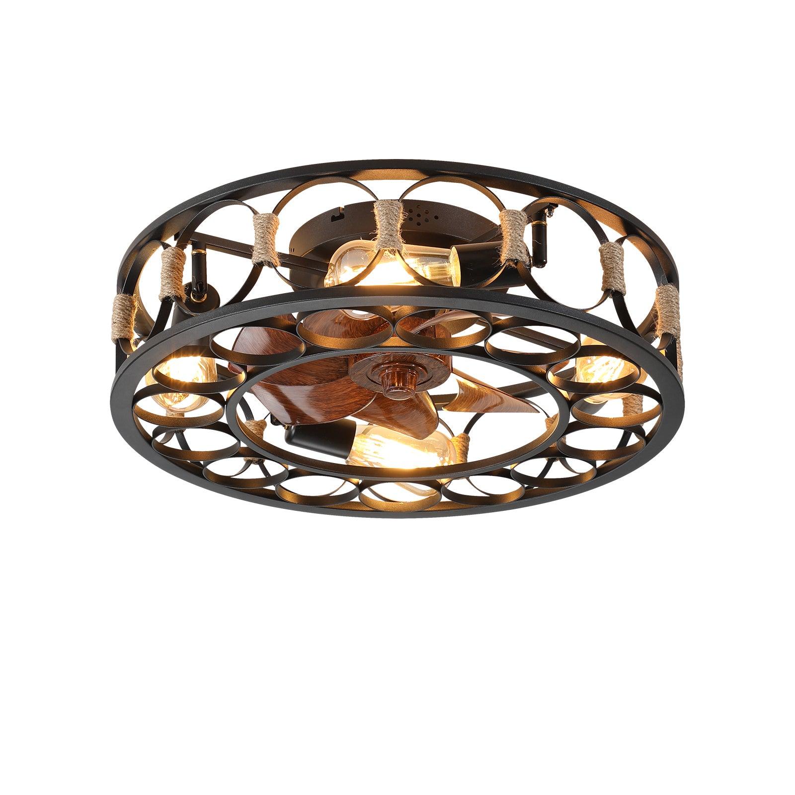 Modern Low Profile Flush Mount Ceiling Fan with Lights & Remote Control - 6 Speed Reversible Blades, Includes 5 LED Bulbs - Farmhouse Style for Bedroom, Living Room & Kitchen (Black)