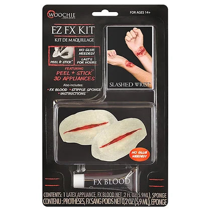 Woochie Slashed Wrist EZ FX Kit - Realistic Halloween Special Effects Makeup - Peel & Stick Fake Wound for Scary Costumes & Horror Movie Props